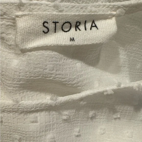 Storia Cropped Ruffle Blouse White Swiss Dot Womens Size Medium - Picture 9 of 11